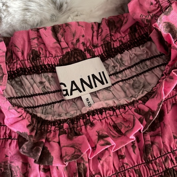 Ganni Floral Printed Pink Cotton Poplin Blouse - Picture 3 of 6